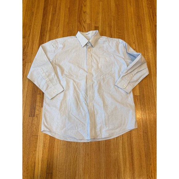 Pronto Uomo Non-Iron Mens Striped Button-Down Shirt Size 18 32/33 Blue & White C - Picture 1 of 9